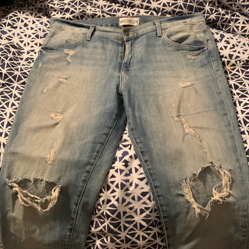 Wildfox slouchy boyfriend destroyed denim jeans sz 30